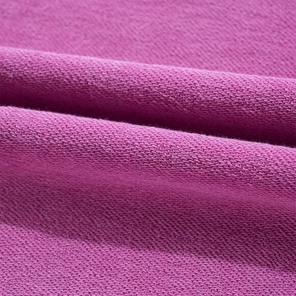 Bright Pink Solid Color Notched Neck Drop Shoulder Sweatshirt - Picture 11 of 11